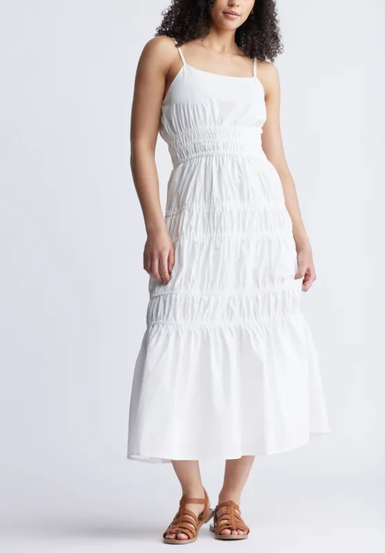 Balia Women's Long Ruched Tiered Dress, White - WD0047S sold by Buffalo Jeans