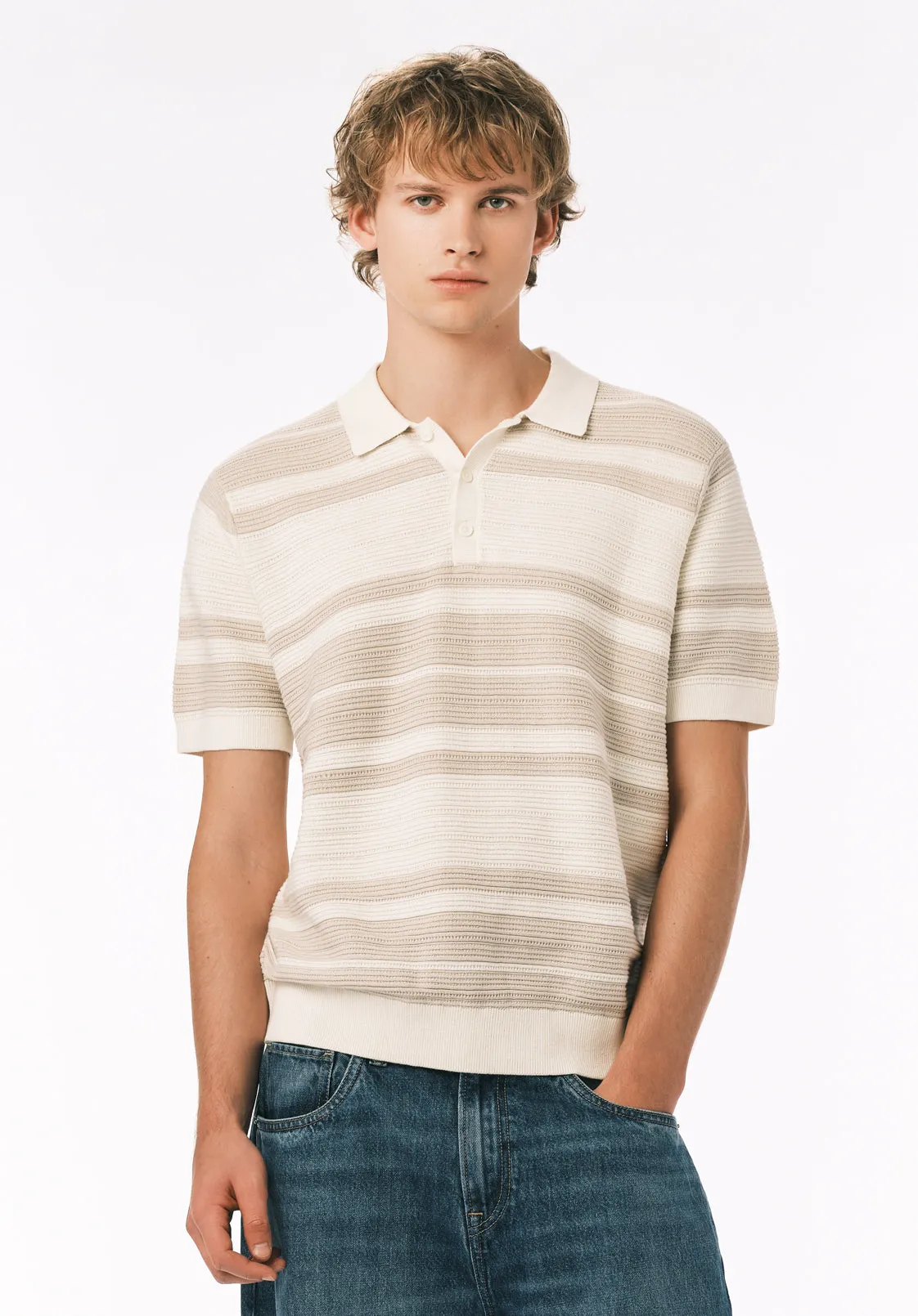 Wildero Men's Short Sleeve Sweater Polo, Moonbeam - BM24785 sold by Buffalo Jeans