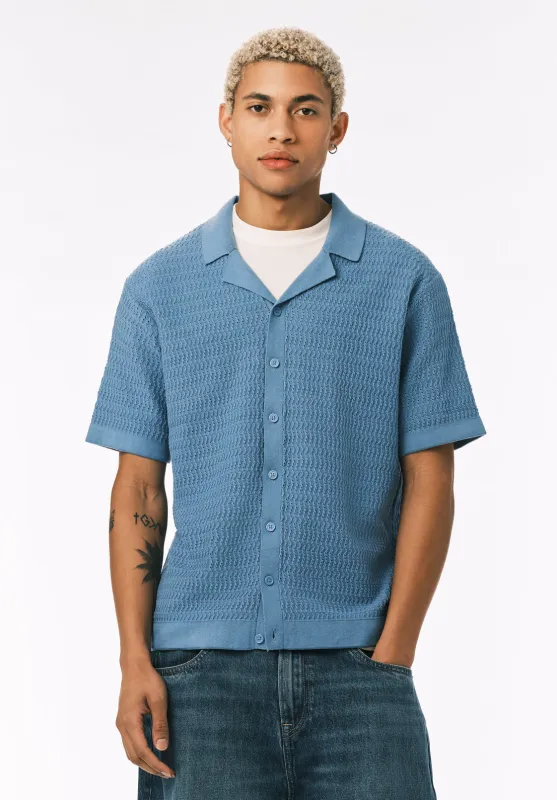 Waldir Men’s Short Sleeve Sweater Shirt, Silver Lake Blue - BM24795 made by Buffalo David Bitton
