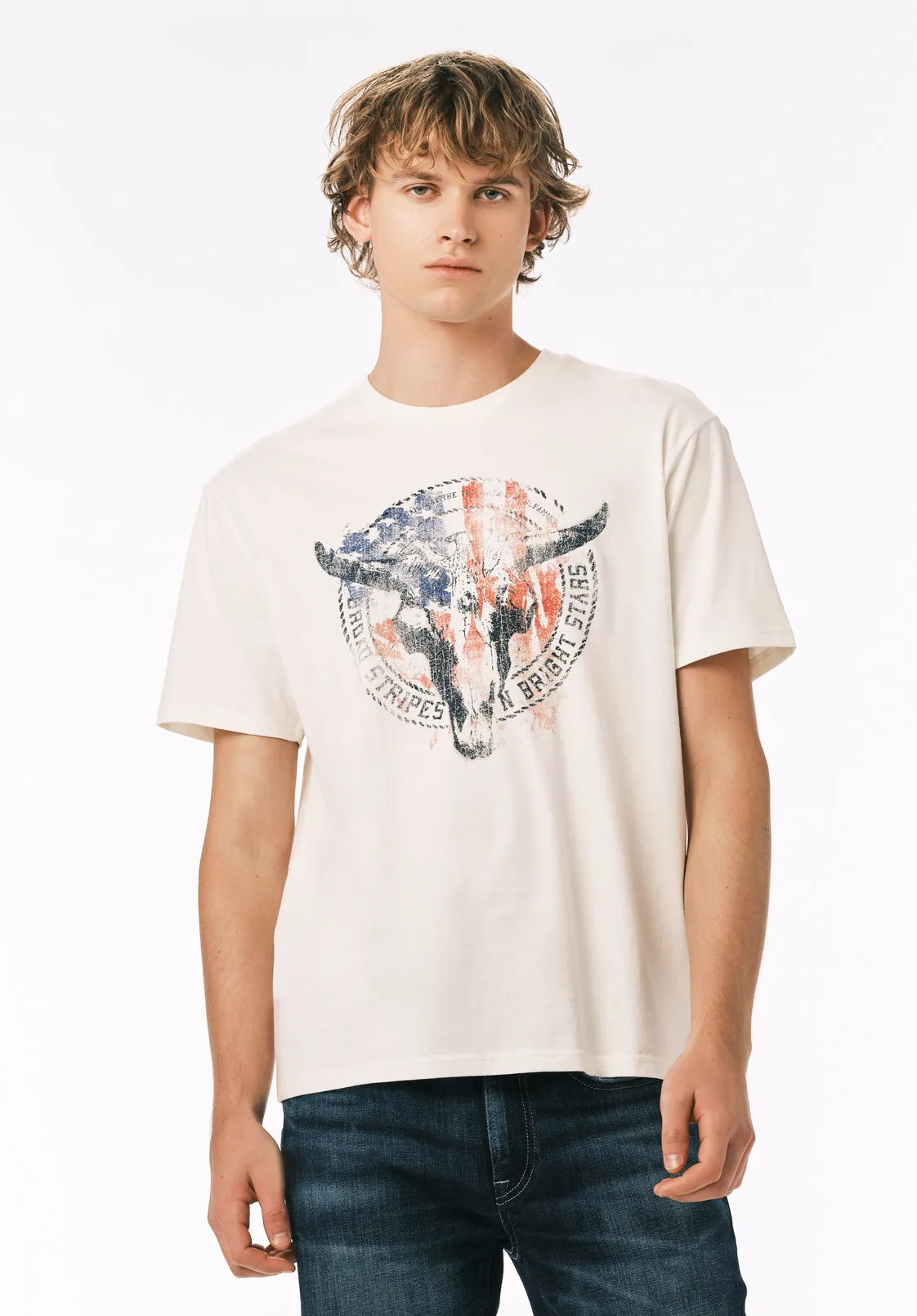 Texon Men’s Americana Graphic T-Shirt, Milk - BM24865 sold by Buffalo Jeans