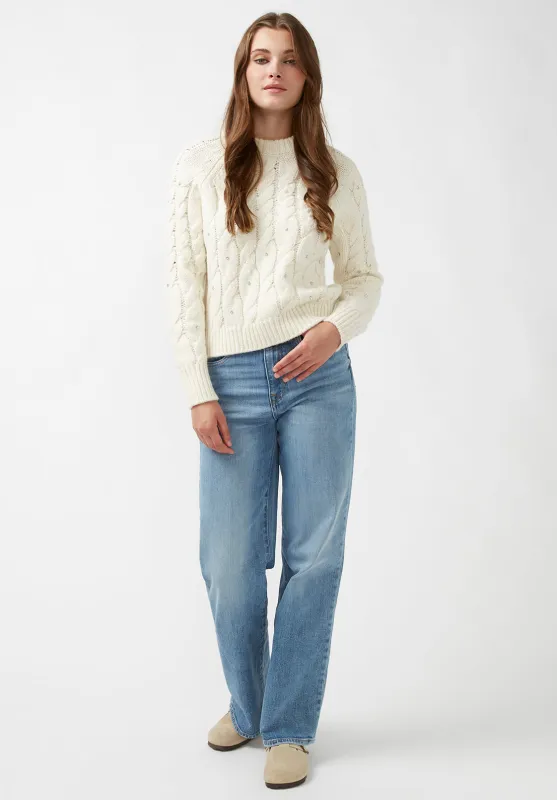 Magari Women's Embellished Cable Knit Sweater, Ivory - SW0030H made by Buffalo David Bitton