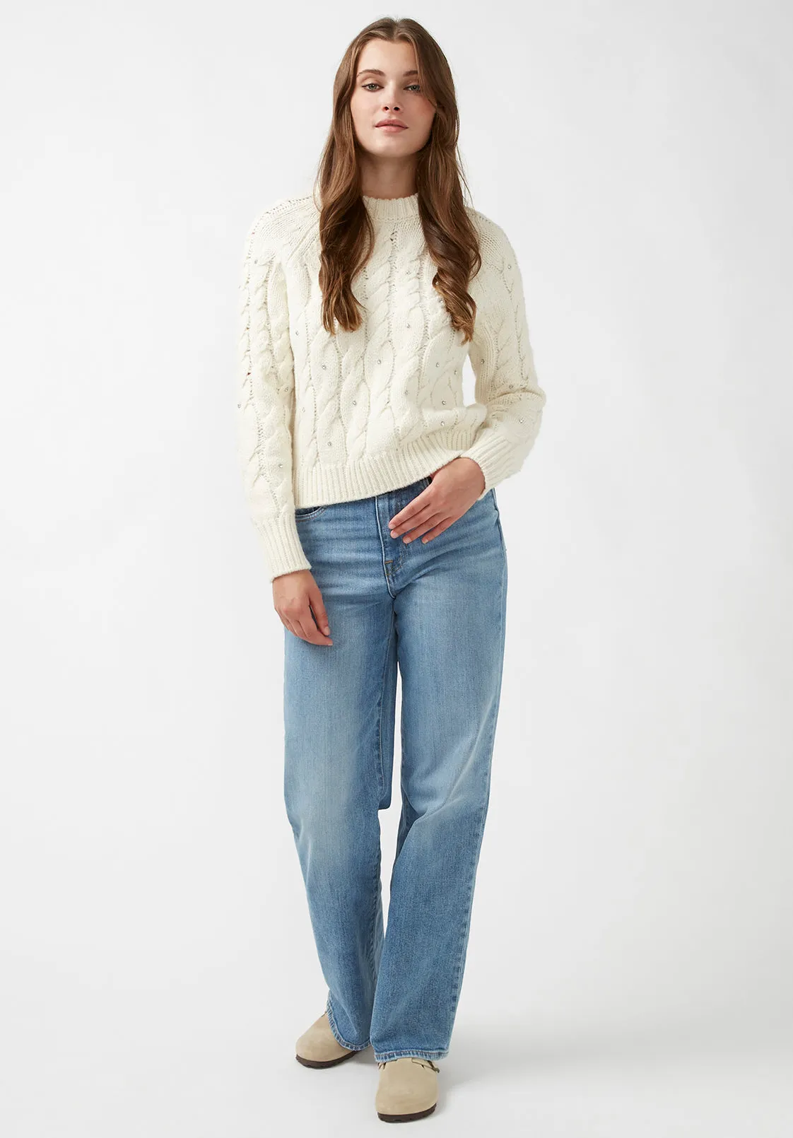 Magari Women's Embellished Cable Knit Sweater, Ivory - SW0030H sold by Buffalo Jeans