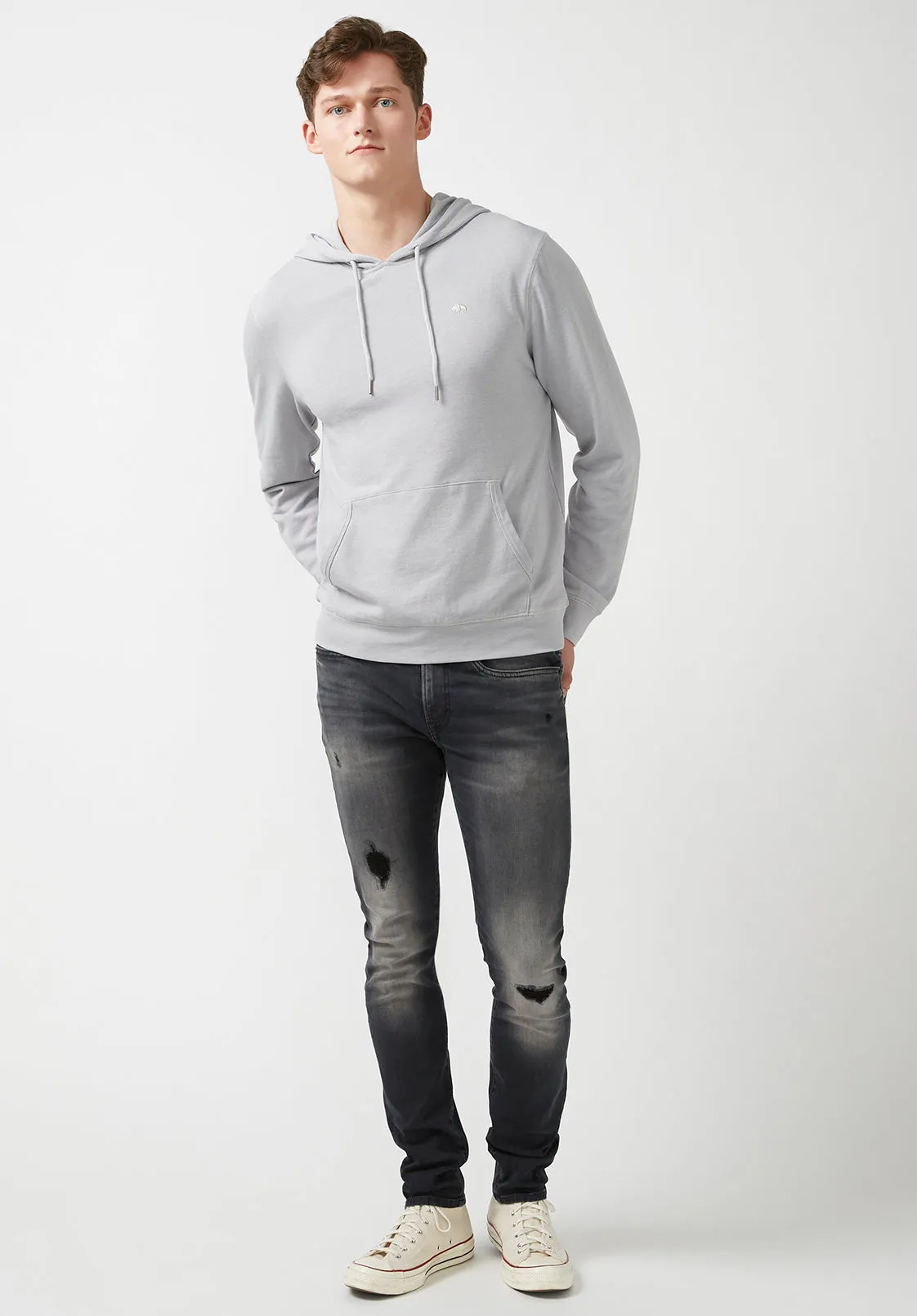 Farman Men’s Lightweight Hooded Sweatshirt, Light Grey - BM24171 sold by Buffalo Jeans product image thumbnail 4