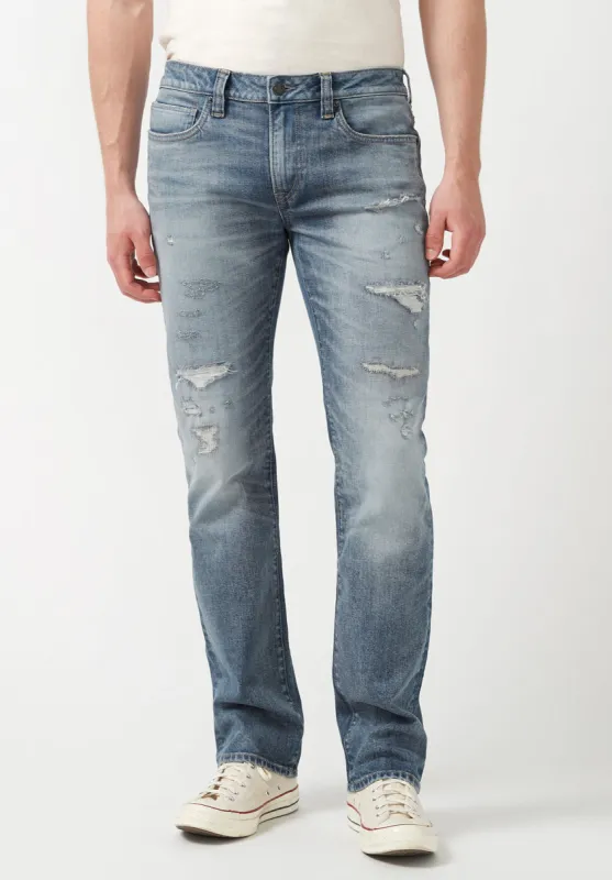 Straight Six Men's Jeans in Distressed and Whiskered Light Blue - BM22901 sold by Buffalo Jeans
