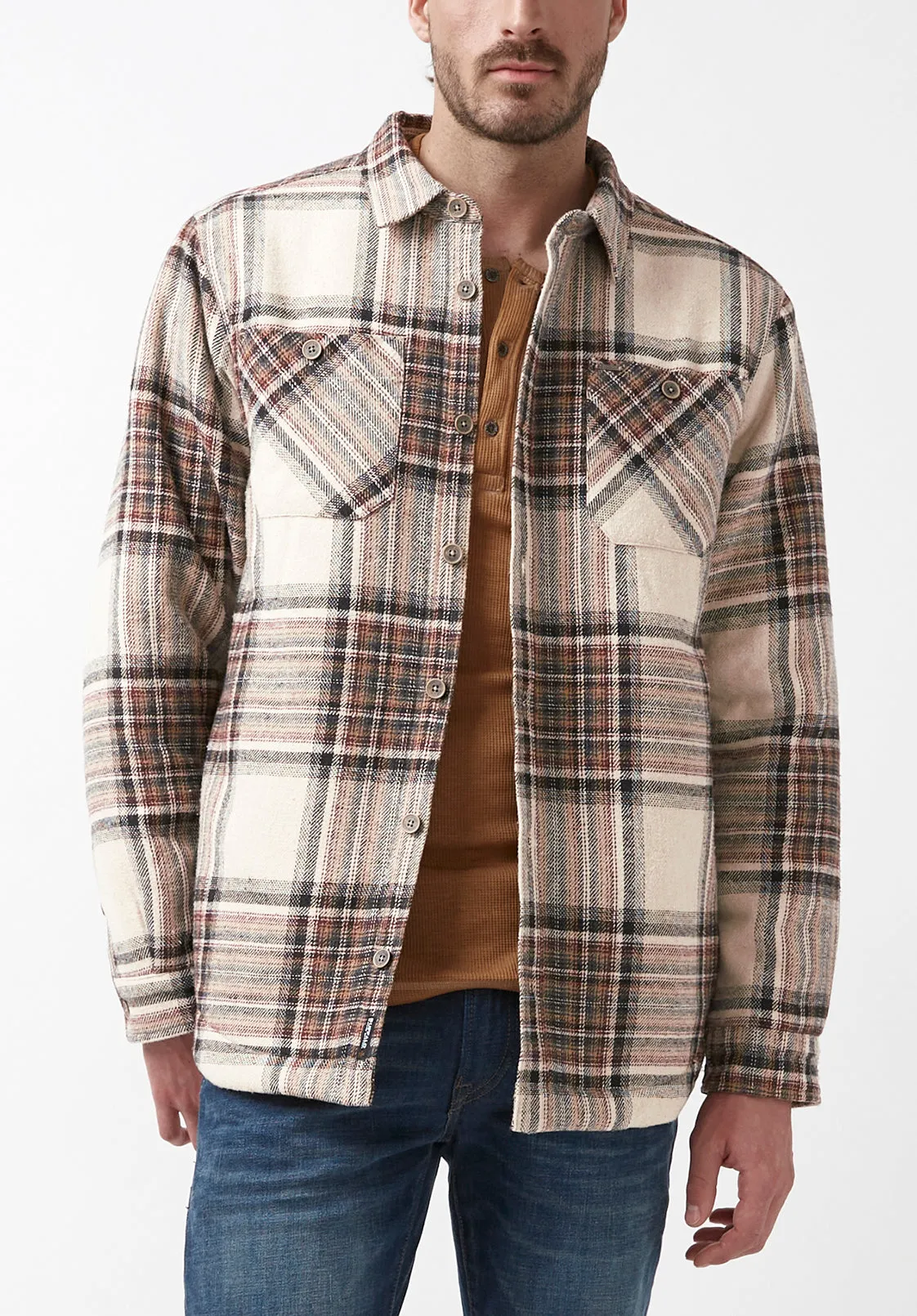 Jorum Men’s Shacket in Beige Brown Plaid - BM24040 sold by Buffalo Jeans