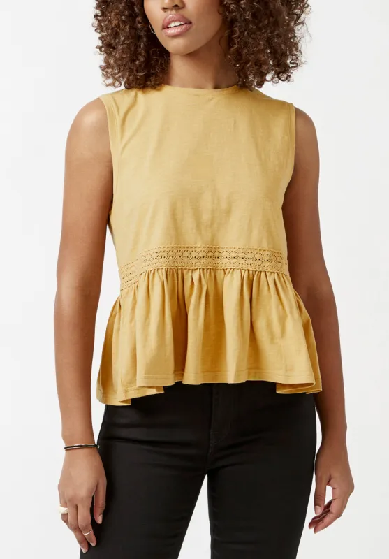 Farren Women’s Sleeveless Peplum Top in Curry Yellow - KT0029S sold by Buffalo Jeans