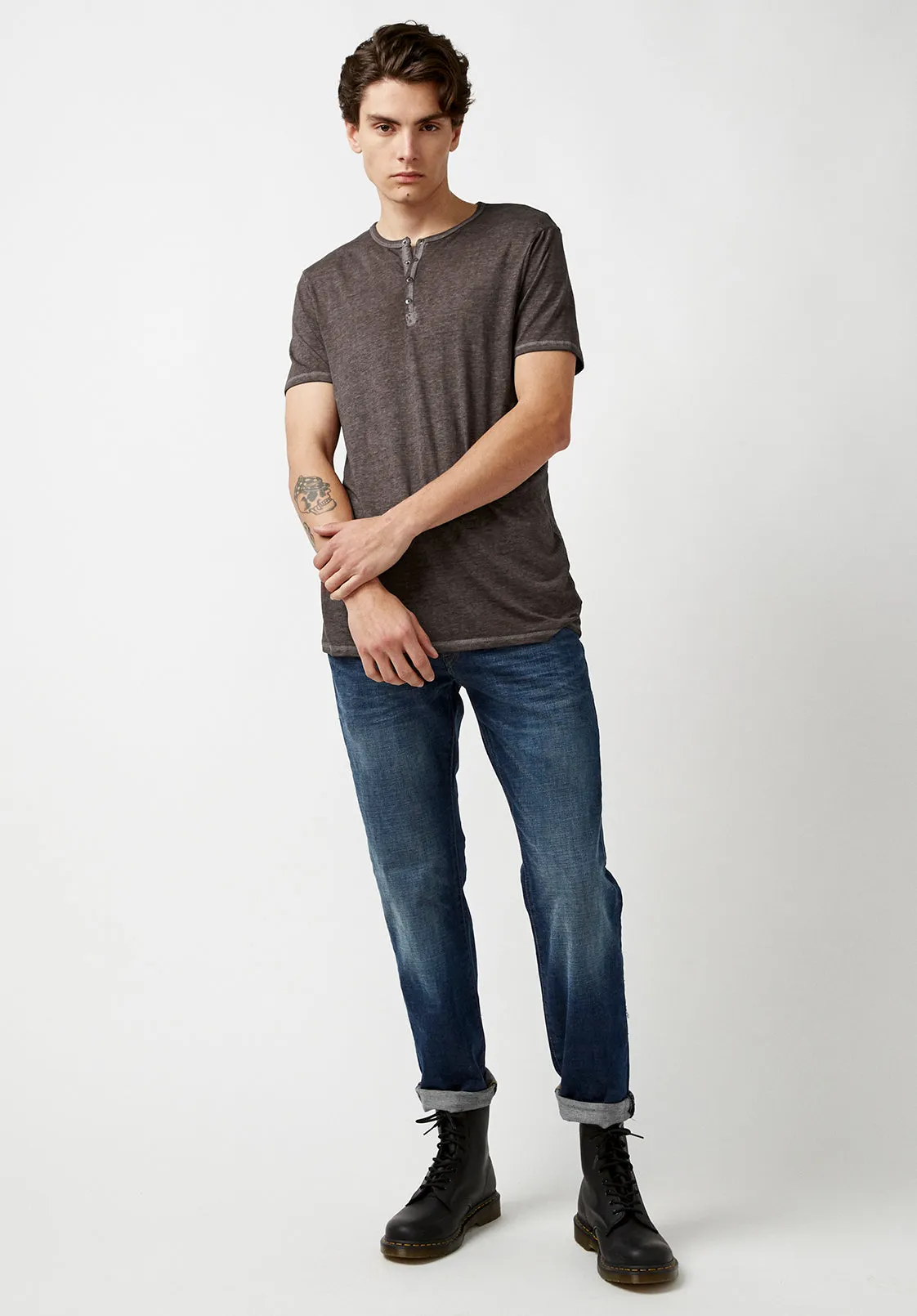 Kasum Buttoned Henley Men's T-Shirt in Dark Grey - BM21411 sold by Buffalo Jeans product image thumbnail 3
