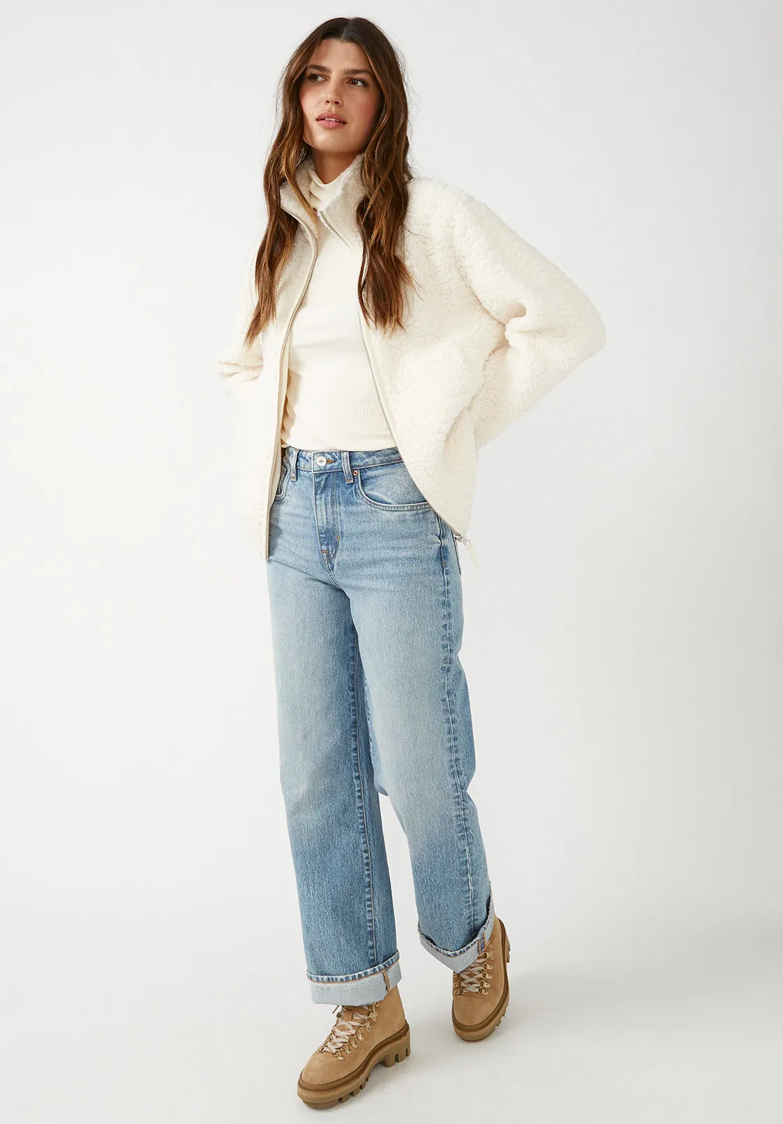 Caterina Women's Full Zip Sherpa Jacket, Marled Oatmeal - JK0015F sold by Buffalo Jeans product image thumbnail 5