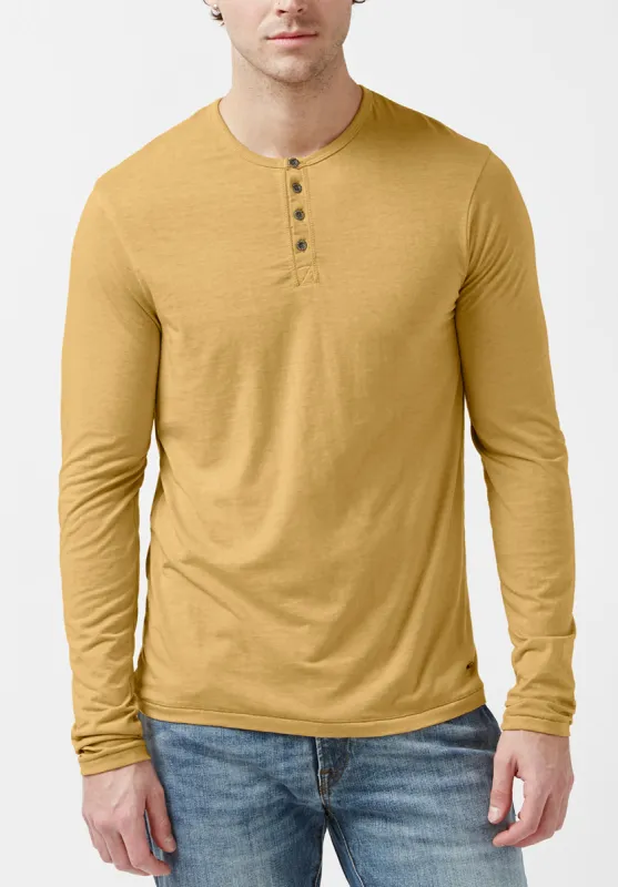 Kaduk Men's Long-Sleeve Burnout Henley Top in Tan - BM23992 sold by Buffalo Jeans