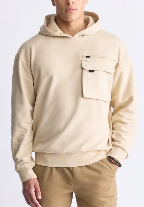 Fabio Men's Hooded Sweatshirt with Chest Pocket, Cream - BM24393 sold by Buffalo Jeans