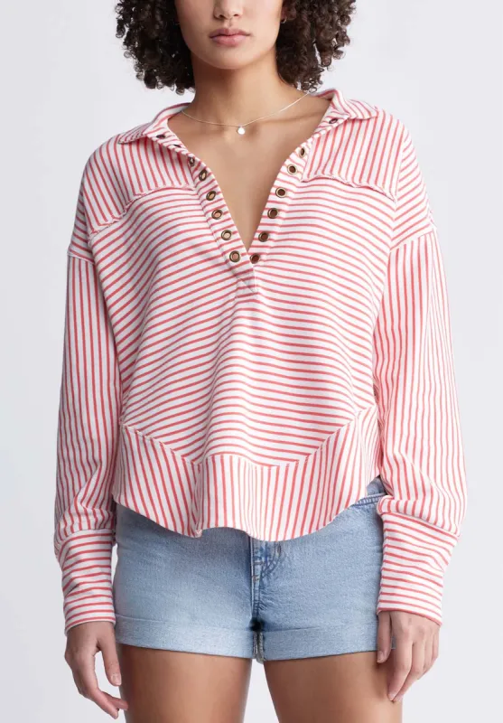Ellowynne Women’s Striped Sweatshirt, White & Red - KT0099P sold by Buffalo Jeans