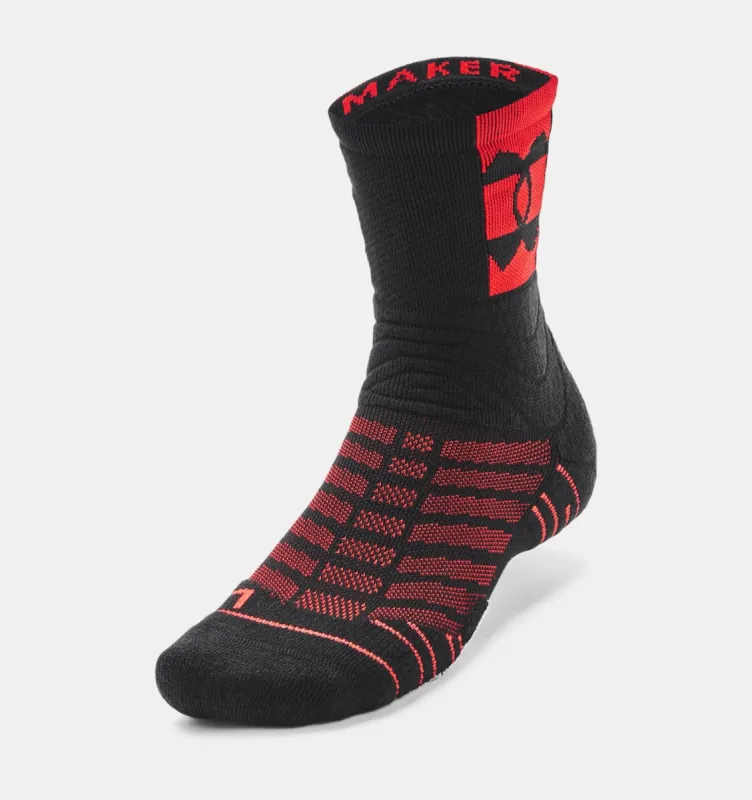 Playmaker Crew Socks Zwart Rood made by Under Armour