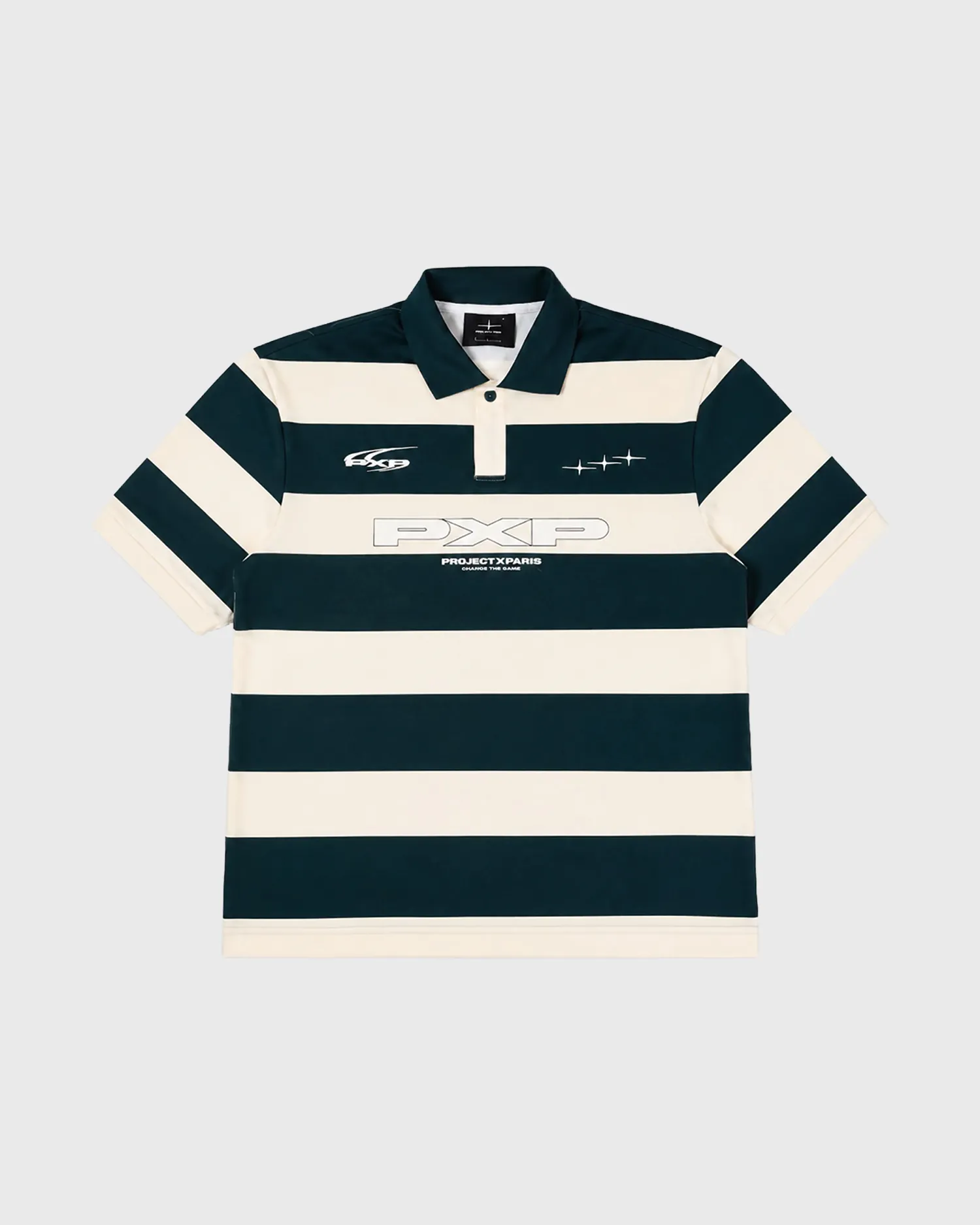 Project X Paris Loose Horizontal Stripe Polo Wit Groen sold by Burned Sports