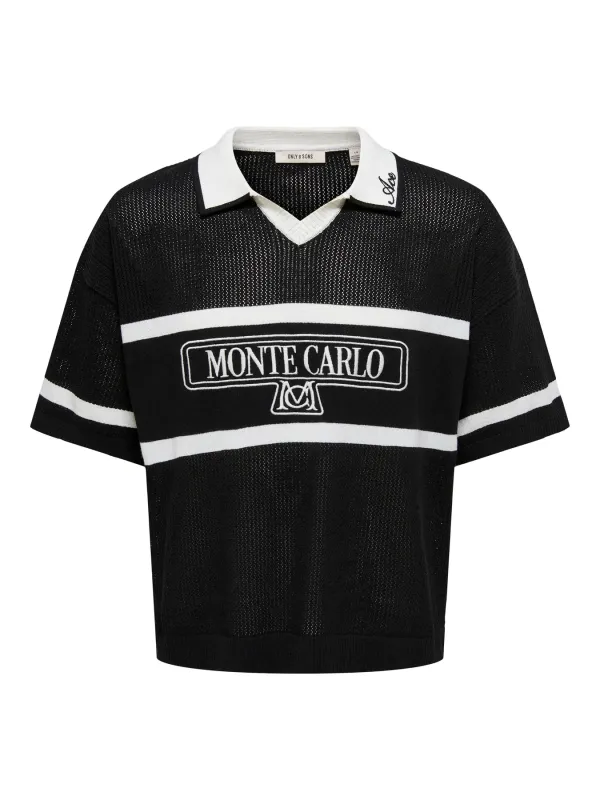 Only & Sons Ace Life Split Neck Polo Zwart Wit made by ONLY & SONS