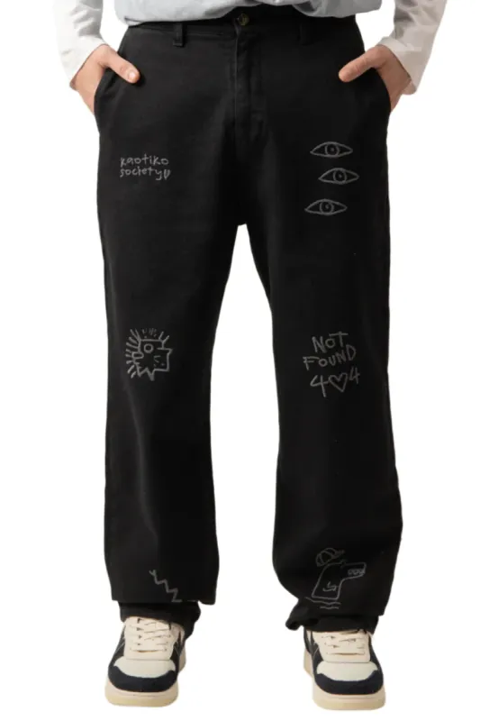 Kaotiko Relaxed Urban Embroided Lange Broek Zwart sold by Burned Sports