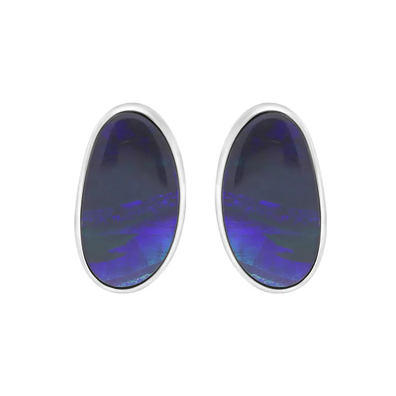 Sterling Silver Abstract Oval Opal Doublet Stud Earrings D sold by C.W. Sellors