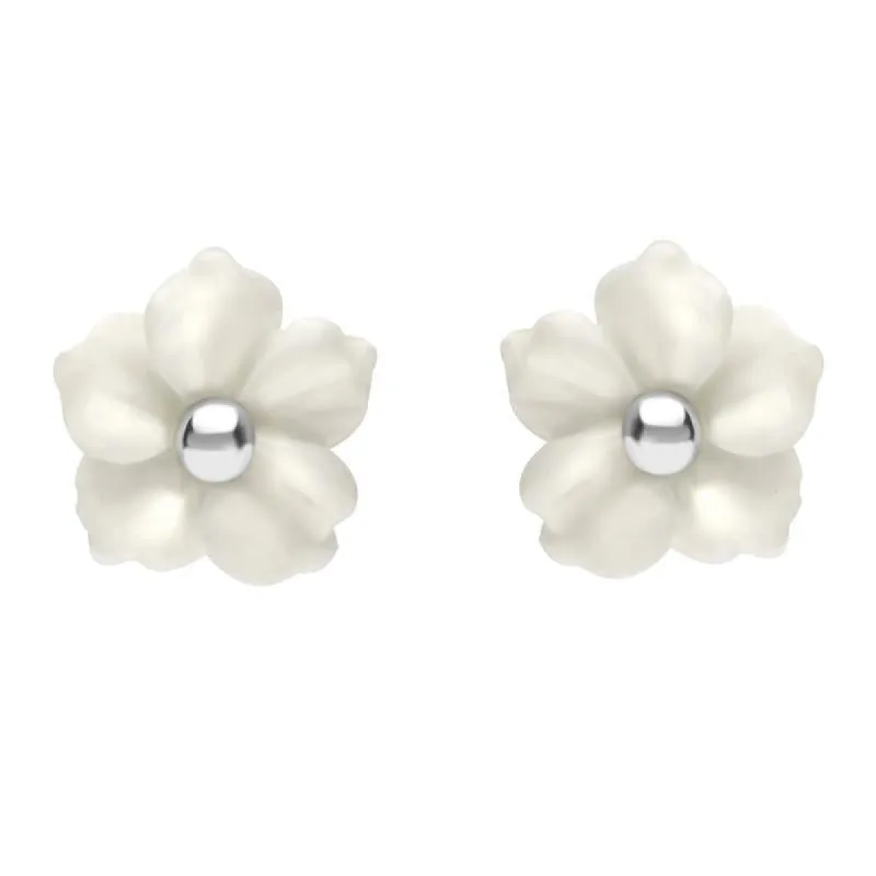 Sterling Silver White Agate Tuberose 8mm Carnation Stud Earrings sold by C.W. Sellors