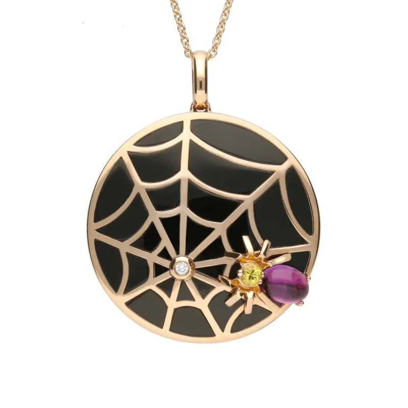 18ct Rose Gold Whitby Jet and Diamond Spider Web Necklace D sold by C.W. Sellors