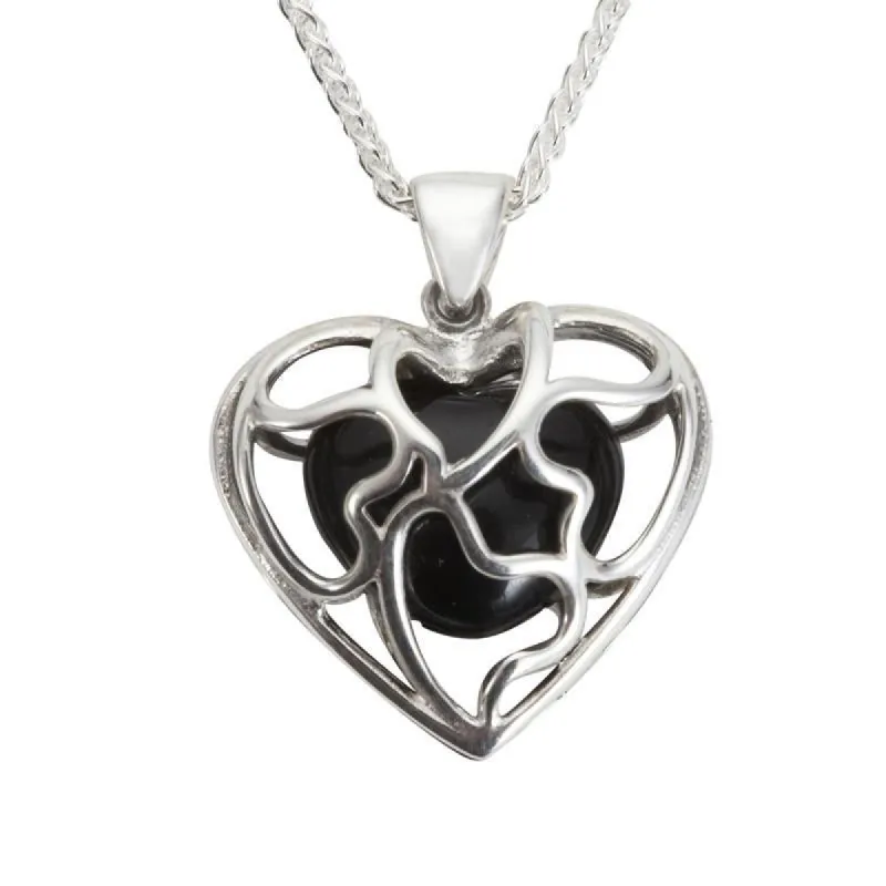 Sterling Silver Whitby Jet Heart Heritage Cage Necklace sold by C.W. Sellors