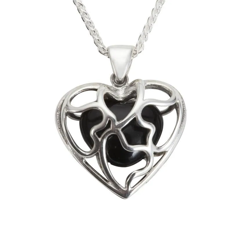 Sterling Silver Whitby Jet Heart Heritage Cage Necklace sold by C.W. Sellors