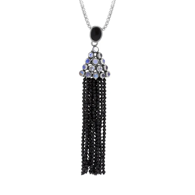 Sterling Silver Rhodium Onyx Moonstone Cascade Large Tassel Necklace D sold by C.W. Sellors