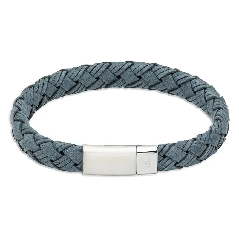 Unique & Co Stainless Steel Magnetic Clasp Blue Leather Bracelet sold by C.W. Sellors
