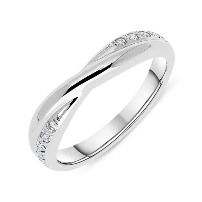 18ct White Gold 0.10ct Diamond 3mm Crossover Wedding Ring D sold by C.W. Sellors