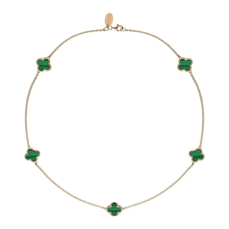 18ct Rose Gold Malachite Bloom Four Leaf Clover Necklace sold by C.W. Sellors