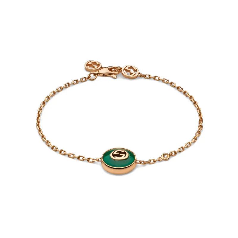 Gucci Interlocking 18ct Rose Gold Green Agate Bracelet sold by C.W. Sellors