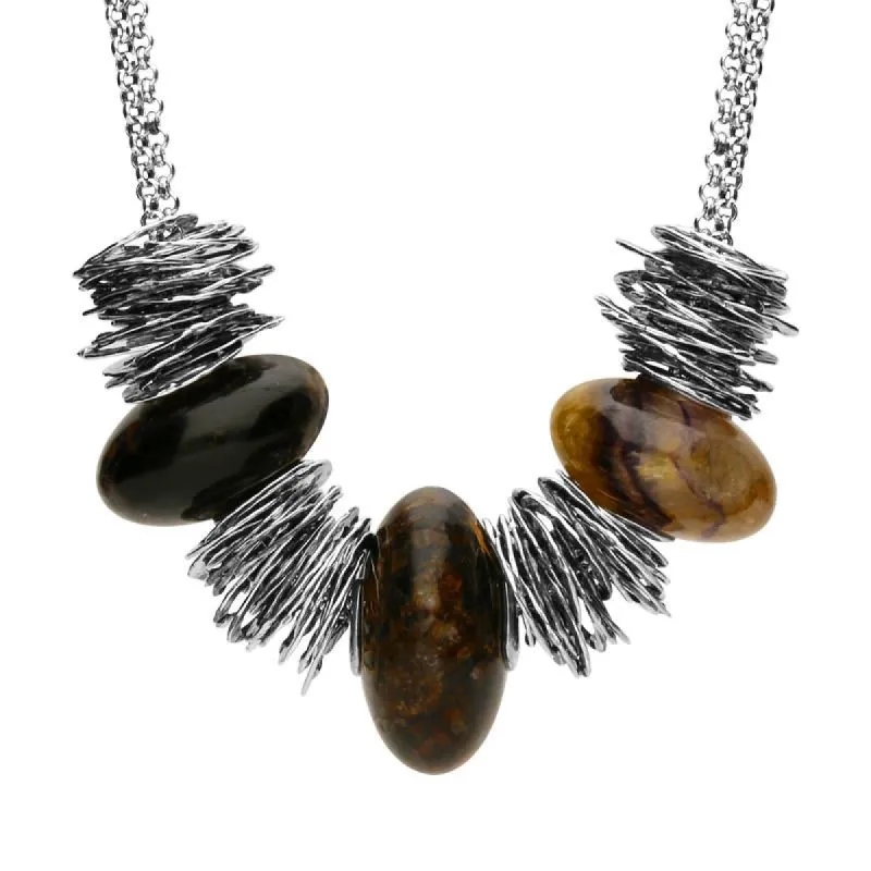 Sterling Silver Blue John Three Stone Graduated Double Chain Necklace D sold by C.W. Sellors