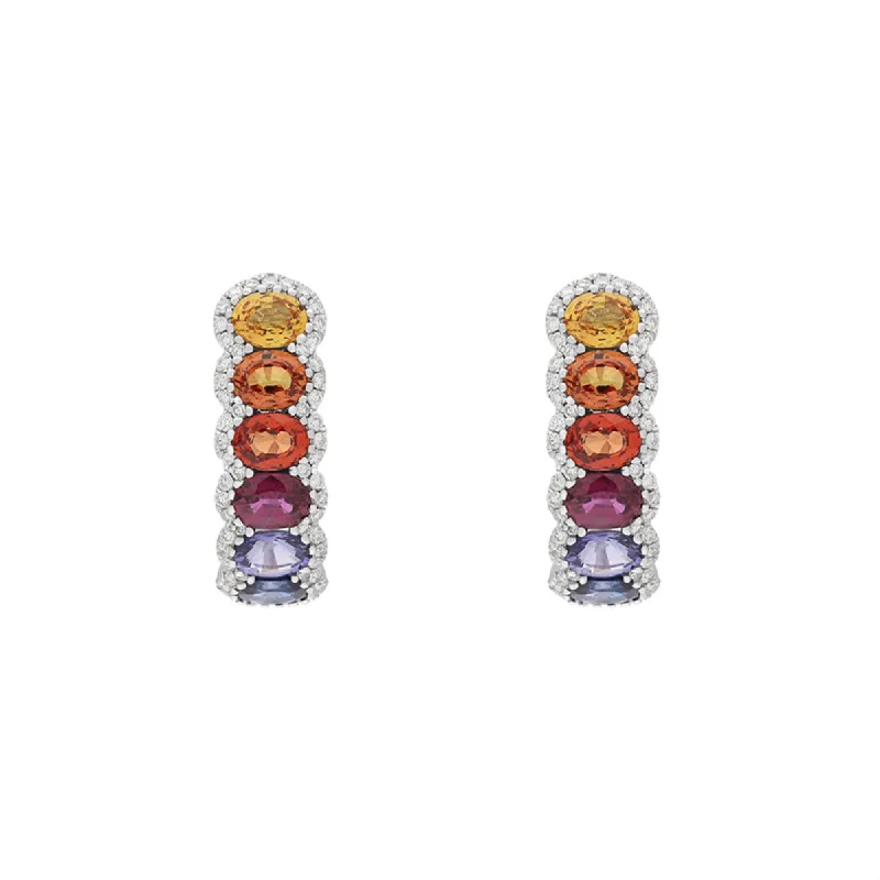 18ct White Gold Diamond Multicoloured Sapphire Hoop Earrings sold by C.W. Sellors