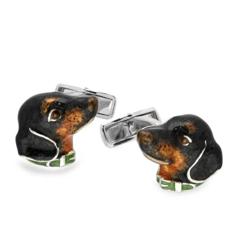 Saturno Sterling Silver Enamel Dachshund Cufflinks D sold by C.W. Sellors