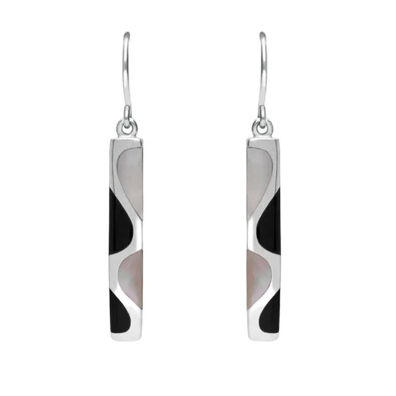 Sterling Silver Whitby Jet Pink Mother of Pearl Slim Four Stone Drop Earrings D sold by C.W. Sellors