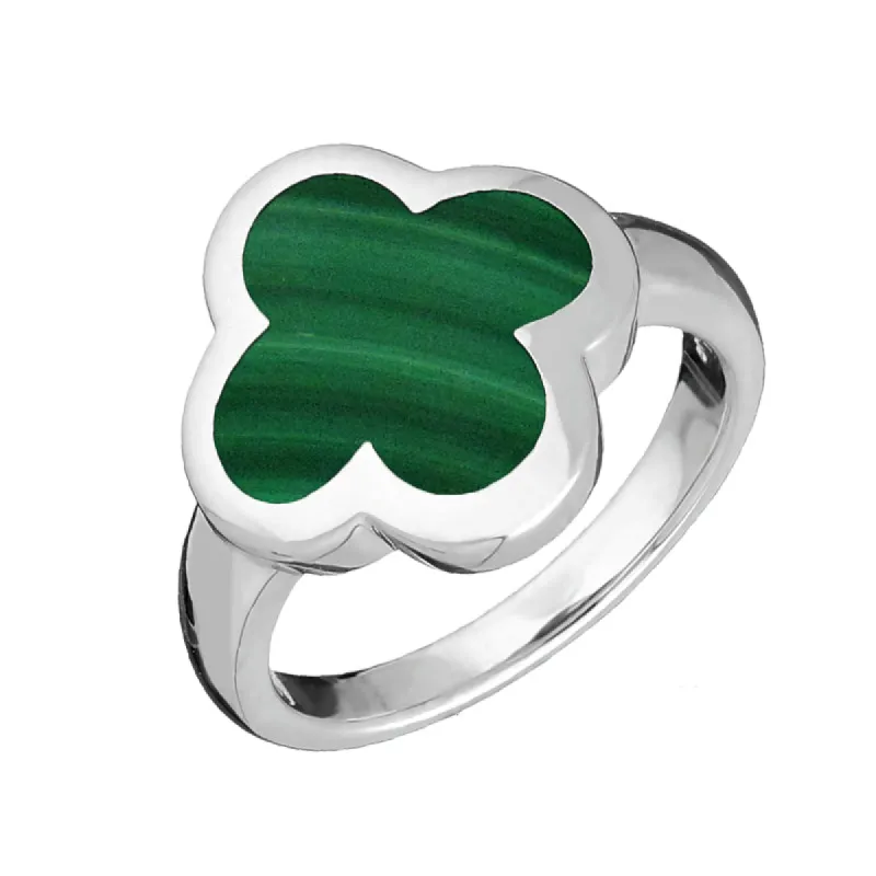 18ct White Gold Malachite Bloom Four Leaf Clover Ring sold by C.W. Sellors