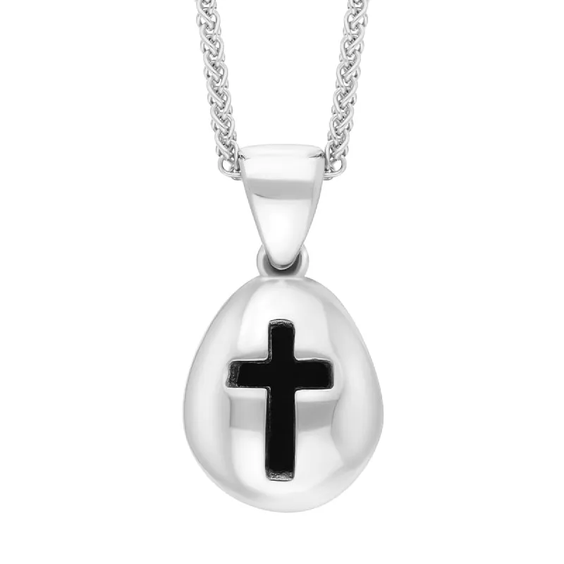 18ct White Gold Whitby Jet Cross Pear Shape Necklace sold by C.W. Sellors
