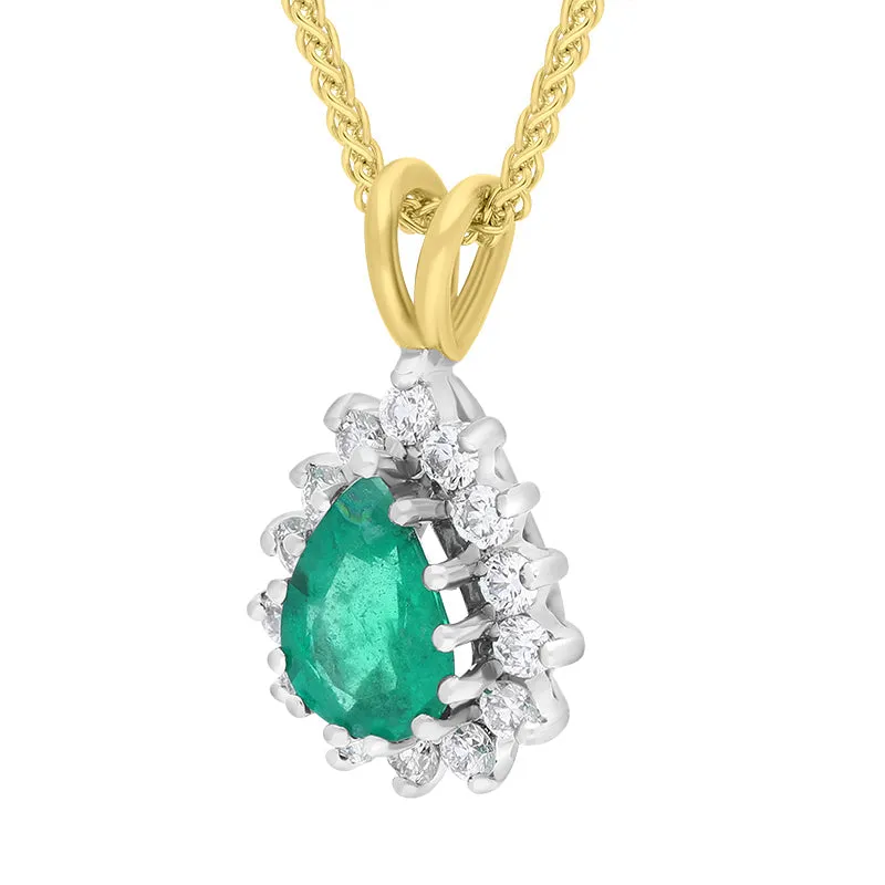 18ct Yellow Gold Emerald Diamond Cluster Pear Cut Pendant Necklace sold by C.W. Sellors product image thumbnail 2