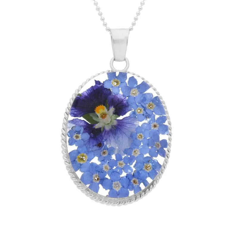 Sterling Silver Blue Floral Oval Rope Edge Necklace sold by C.W. Sellors