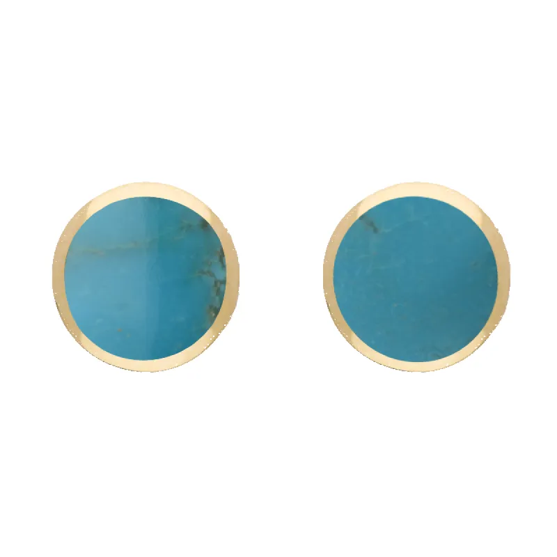 9ct Yellow Gold Sterling Silver Turquoise Stepping Stones Round Stud Earrings sold by C.W. Sellors