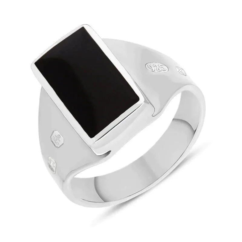 Sterling Silver Whitby Jet King's Coronation Hallmark Small Oblong Ring D sold by C.W. Sellors