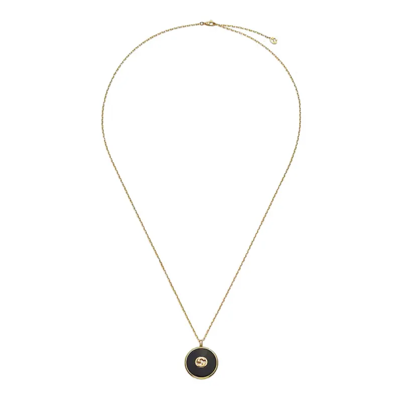Gucci Interlocking 18ct Yellow Gold Black Onyx Long Chain Necklace sold by C.W. Sellors