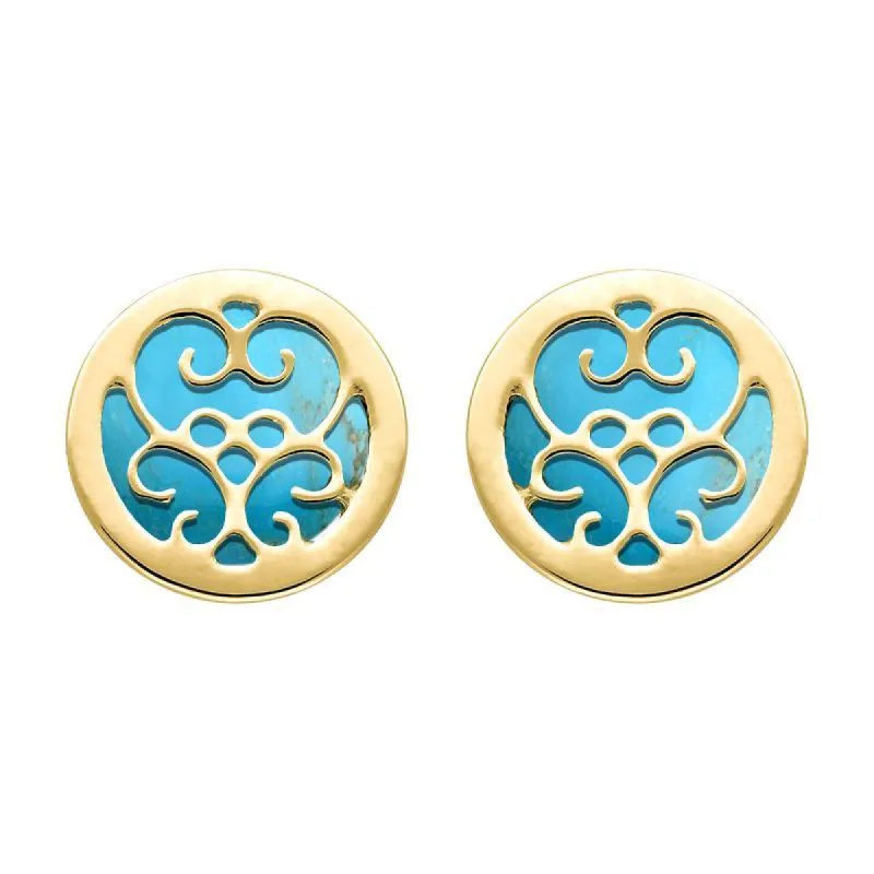 9ct Yellow Gold Turquoise Flore Filigree Earrings sold by C.W. Sellors