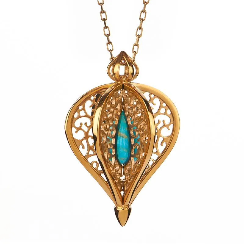Yellow Gold Plated Sterling Silver Turquoise Flore Filigree Small Necklace sold by C.W. Sellors