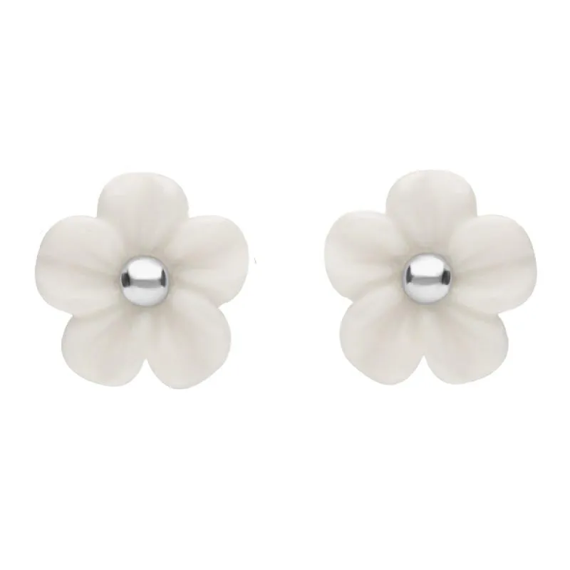 Sterling Silver White Agate Tuberose 8mm Desert Rose Stud Earrings sold by C.W. Sellors