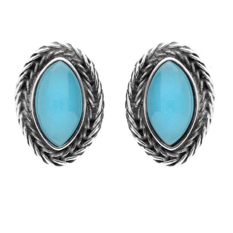 Sterling Silver Turquoise Foxtail Large Marquise Stud Earrings D sold by C.W. Sellors