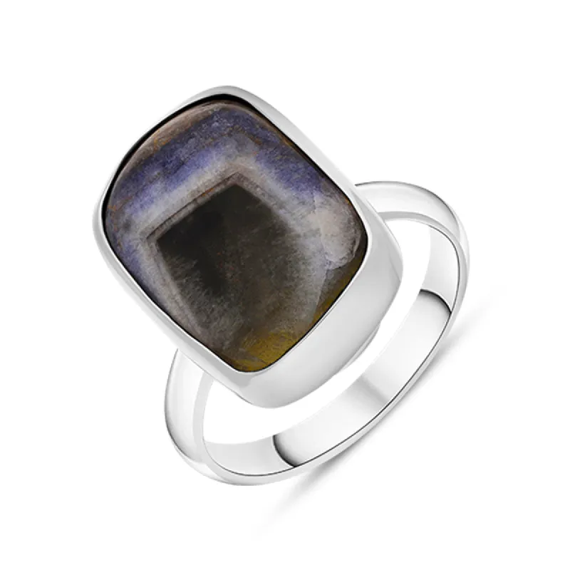 Sterling Silver Blue John Abstract Rectangle Ring D sold by C.W. Sellors