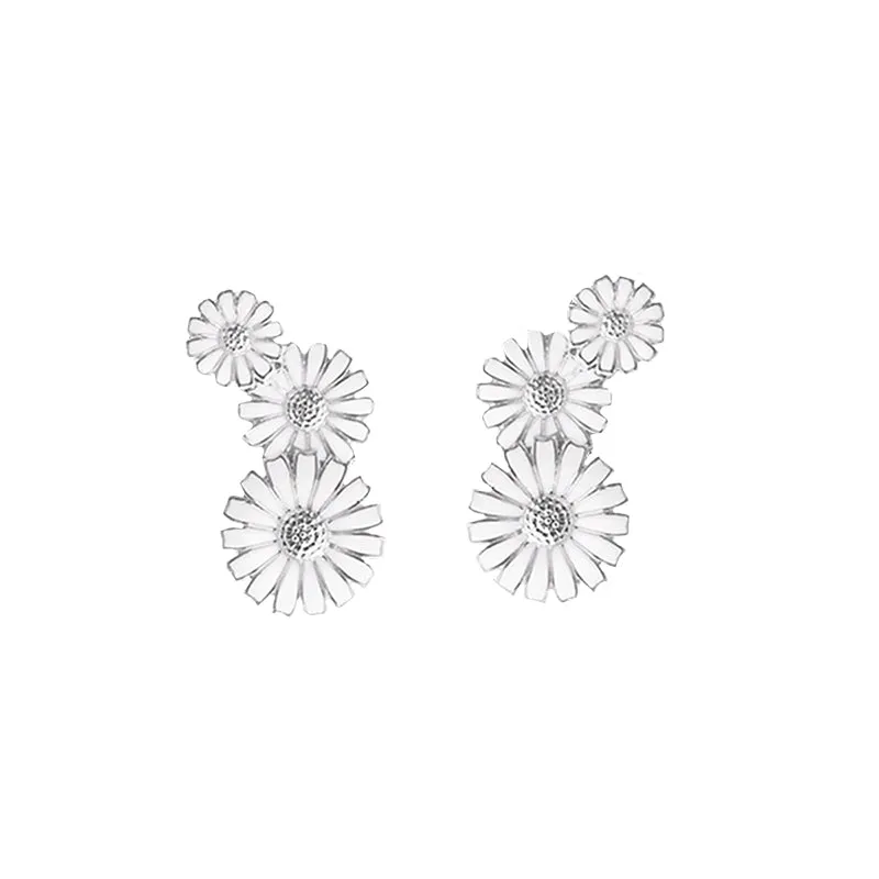 Georg Jensen Daisy Sterling Silver White Enamel Half Flower Earrings sold by C.W. Sellors