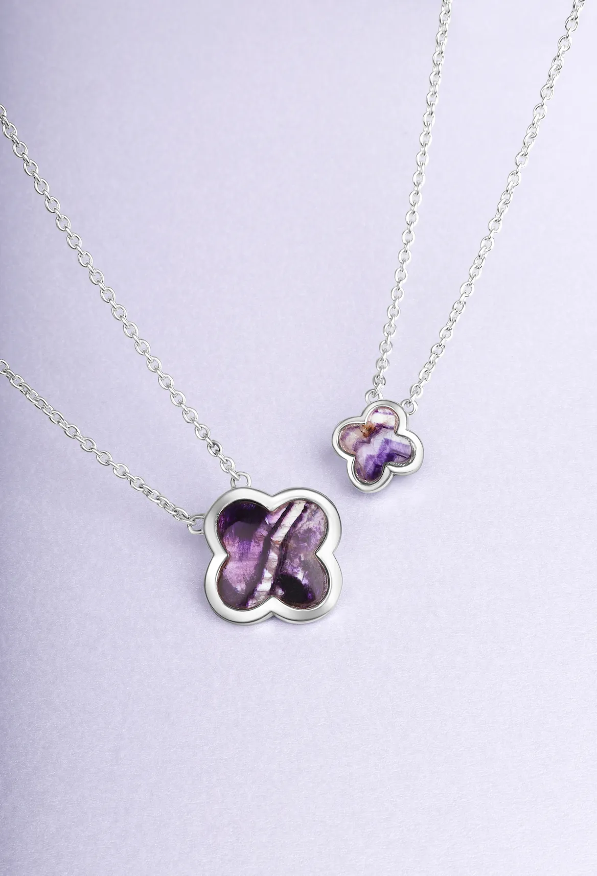 Sterling Silver Blue John Bloom Large Four Leaf Clover Polished Edge Necklace sold by C.W. Sellors product image thumbnail 2