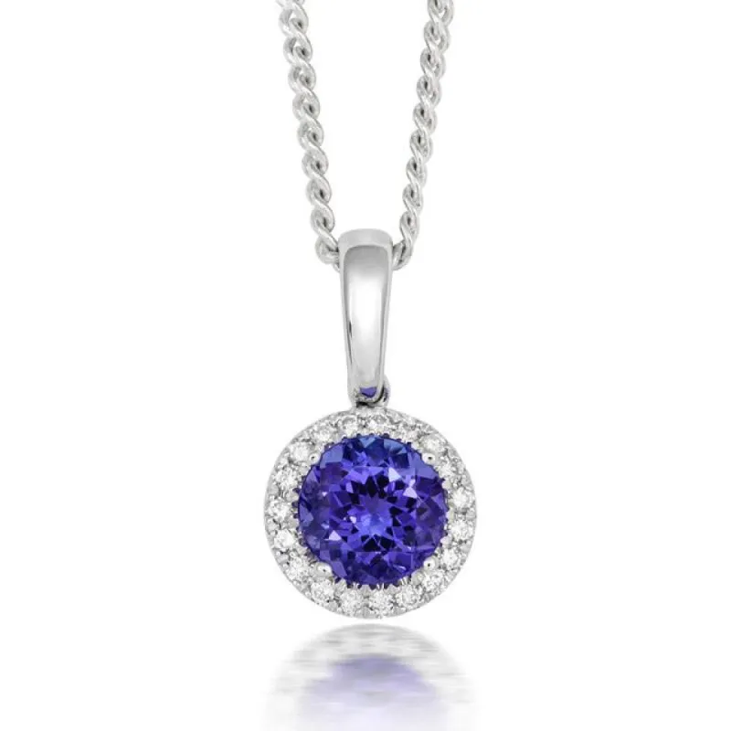 18ct White Gold 1.03ct Tanzanite and Diamond Round Necklace D sold by C.W. Sellors