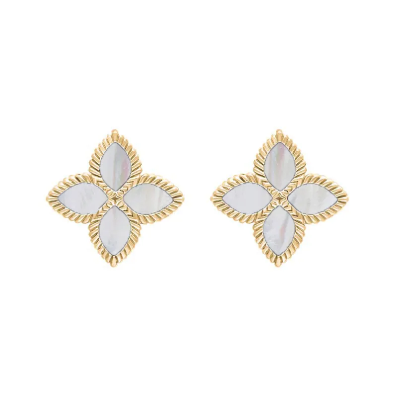 9ct Yellow Gold White Mother of Pearl Eden Marquise Flower Stud Earrings sold by C.W. Sellors