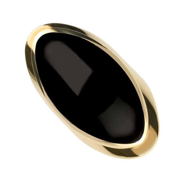 9ct Yellow Gold Whitby Jet Large Oval Statement Ring sold by C.W. Sellors